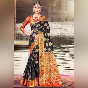 Elegant Black and Gold Saree